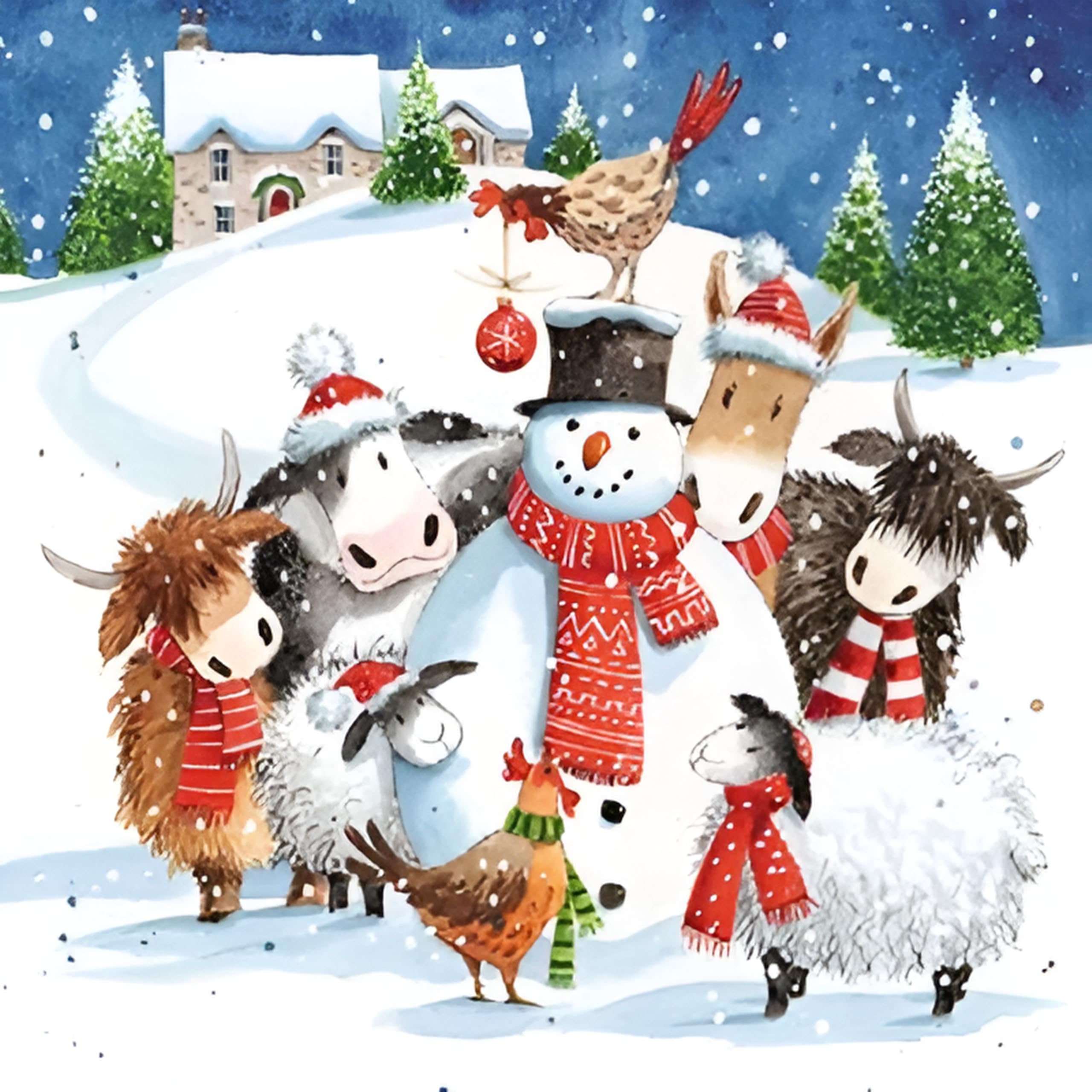 GBCC Charity Christmas Cards Pack of 6 - Snowman and Farm Animals Design - Festive Christmas Cards Multipack - In Aid of UK Charities