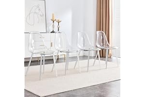 Baysitone Clear Dining Chairs Set of 4, Modern Kitchen Chairs with Transparent Seat, Acrylic Accent Side Chairs with Metal Legs for Dining Room, Kitchen, Living Room with Silver