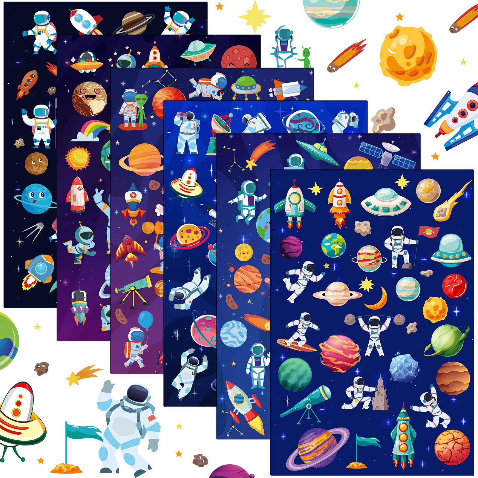 Photo 1 of Teling 48 Sheets Space Theme Stickers Waterproof Planet Astronaut Stickers for Kids 1500+ Cute Space Wall Decal Self Adhesive Decal for Boys Girls Party Decor Class Rewards