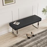 JIEXI 45.3" Black PU Leather Bench Footstool with Heavy Duty Metal Legs | Thick Padded Cushion, Plated Sturdy Metal Frame, for Living Room Dining Room Entryway Window Sill