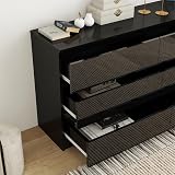 Panana Modern High Gloss Drawer Cabinet 6 Drawers Black No Handle Storage view 4