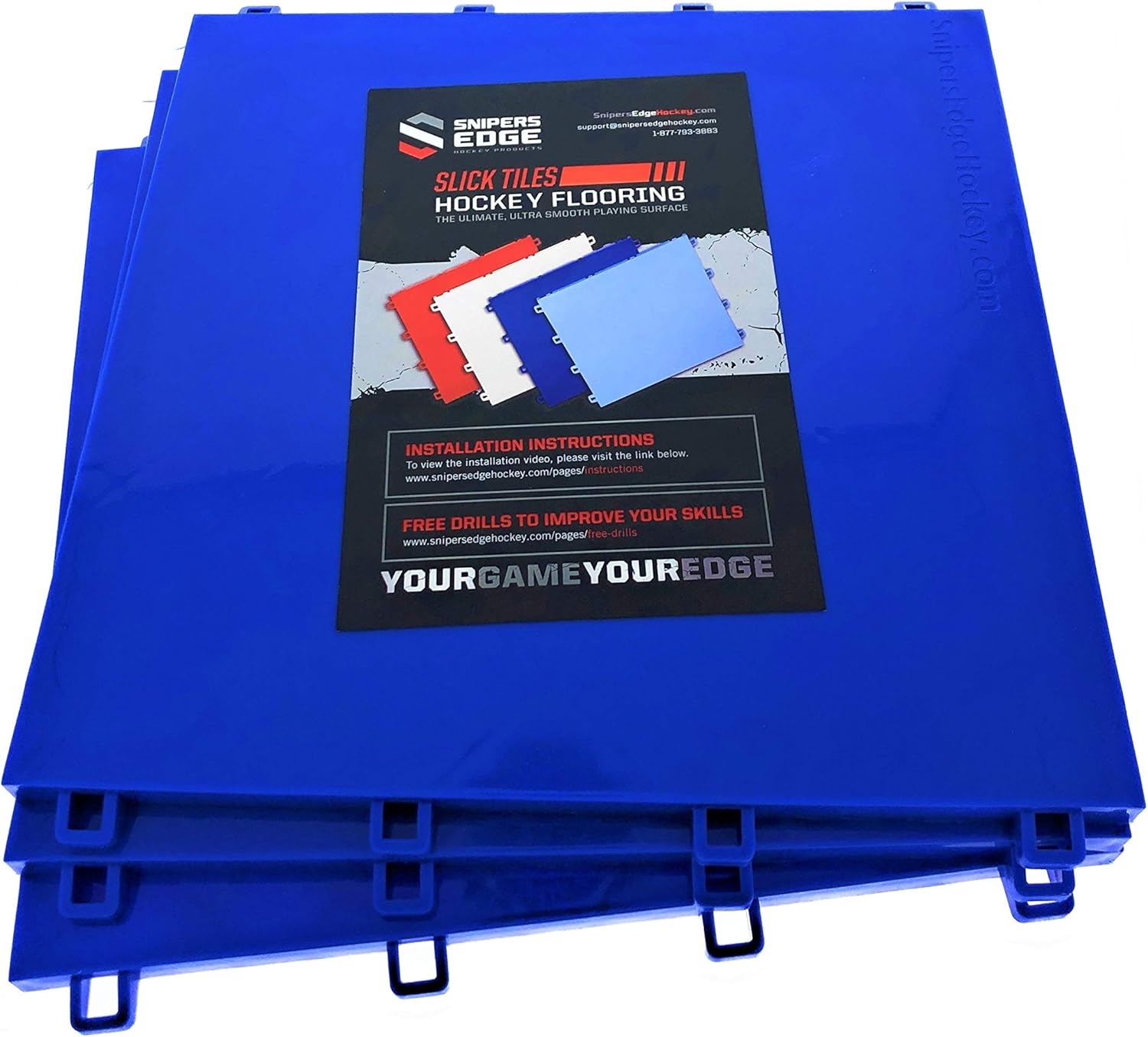 Sniper's Edge Hockey Dryland Slick Tiles (10 Blue Squares) – Premium Grade Technology with UV Coated Protection, Built to Last & Sized Right at 12” X 12” Per Tile (10 sq ft. per Box) – Made in USA : Sports & Outdoors