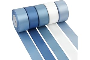 DINDOSAL Dusty Blue Ribbon 1 Inch Satin Ribbon 5 Rolls Assortment French Blue Ribbon for Wedding Silk Antique Blue Ribbon for Baby Shower Ribbon for Gift Wrapping Hair Bows Crafts Bouquet - 50Yards