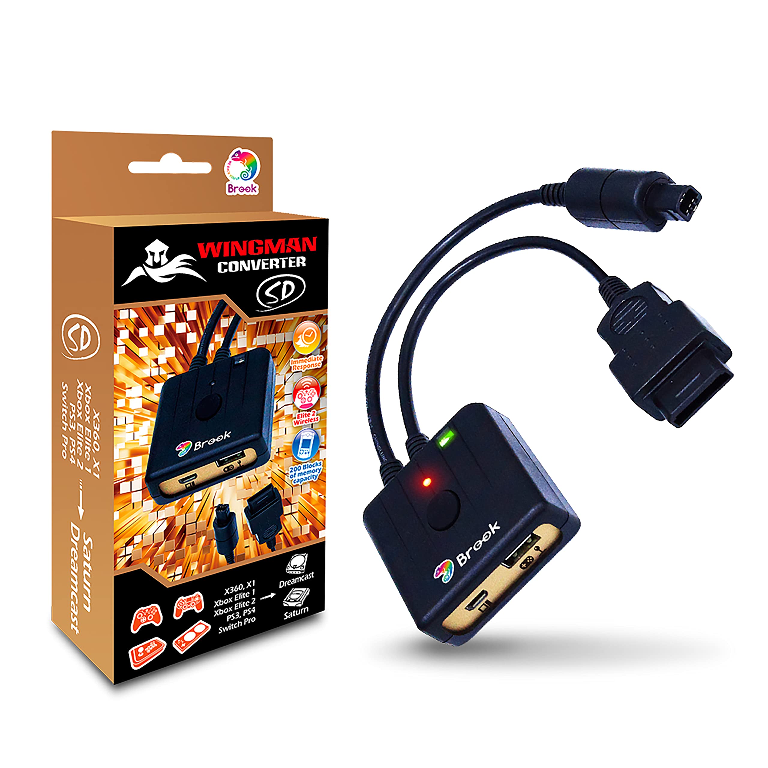 Brook Wingman SD Converter - Support XB Series X/S/One/360, PS5/PS4/PS3, Xb Elite 1/2, NS Pro Controllers on Dreamcast, Saturn Console and PC(X-Input), Retro Controller Adapter, Turbo and Remap