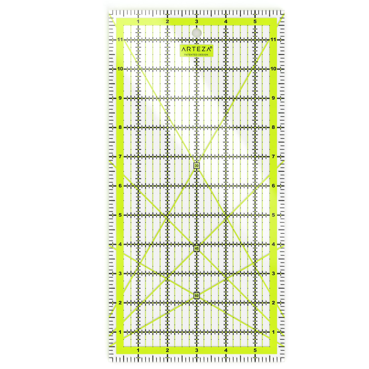 ARTEZA Quilting Ruler, Laser Cut Acrylic Quilters' Ruler with Patented Double Colored Grid Lines for Easy Precision Cutting, 6" Wide x 12" Long for Quilting, Sewing & Crafts, Black & Lime Green