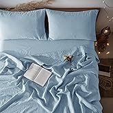 LBRO2M 100% Linen Sheet Set King Size,Bed Sheets 4 Piece Sets,Solid Color Natural Flax Bed Sheets Soft Breathable Bedding,16" Deep Pocket,All Season (King, Dusty Blue)