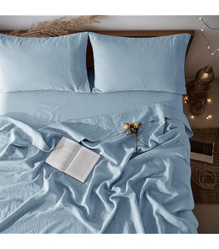 EVERLY 100% French Linen Sheets Set King Size - 4 Piece Natural Bedding, Deep Pocket