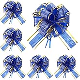 6 Pcs Gift Wrapping Bows, 6 Inch Large Floral Pull Bows Waterproof Ribbon Bow for Valentine's Day Gifts Baskets Gifts Decorations (Blue)