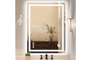 STARLEAD Led-Bathroom-Mirror-with-Lights, 24"X32" Wall-Mounted with 3 Colors Dimmable Light, Bluetooth Speaker, Anti-Fog, Memory, Tempered Glass, Front & Backlit (Horizontal/Vertical)
