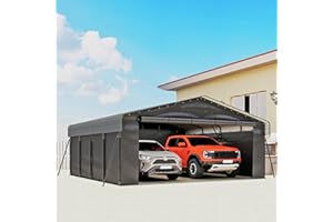 Real Relax 20x20ft Heavy Duty Metal Carport, Galvanized Steel Roof with Removable Sidewalls, 4 Support Legs, Outdoor Car Port Shelter for 2 Car Carport, Trucks and Boats