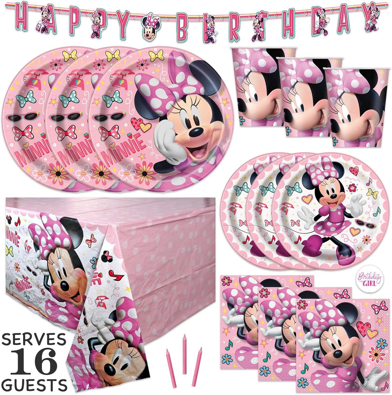 Minnie Mouse Birthday Party Supplies and Decorations for Minnie Birthday Party, Easy Setup and Takedown with Banner, Table Cover, Plates, Napkins & More: Toys & Games