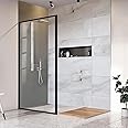 Bathroom Shower Glass Door 34 * 74" - 5/16"(8mm) Thick Clear Tempered Glass Panel Screen, Fixed Framed Framless Shower Glass Door for Walk-in Bathroom, Matte Black