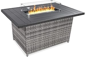 Best Choice Products 52in 50,000 BTU Outdoor Wicker Patio Propane Gas Fire Pit Table w/Aluminum Tabletop, Glass Wind Guard, Clear Glass Rocks, Cover, Slide Out Tank Holder, and Lid - Gray