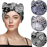 Silicherry 3 Pcs Cotton Cancer Headwear for Women Chemo Bandana Beanie Detachable Bow Turbans Black Elastic Soft Head Wraps Sleeping Cap for Summer Hair Loss