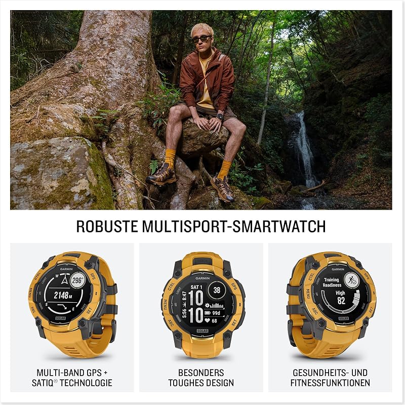 Instinct 3 50mm SOLAR – GPS-Multisport-Smartwatch, 1,1" Display, bis zu 40 Tage Akkulaufzeit, 80+ Sport-Apps, Navigationsfunktion, smarte Features, LED-Taschenlampe, wasserdicht