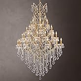 HUANXISHA 42 Lights Large Crystal Chandeliers for High Ceilings Brass Maria Theresa Chandelier Light Fixture Modern Chandelie
