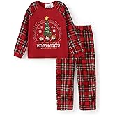 Harry Potter Pajamas Gryffindor Hufflepuff Slytherin Ravenclaw Hogwarts Crest Long Sleeve Shirt and Plaid Pant for Big Kid