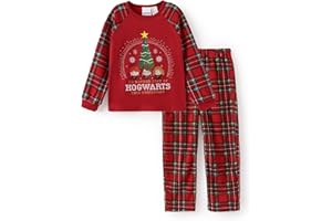 Harry Potter Pajamas Gryffindor Hufflepuff Slytherin Ravenclaw Hogwarts Crest Long Sleeve Shirt and Plaid Pant for Big Kid