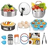 Cooking Accessories Set Compatible with Instant Pot Accessories 8 Qt Only, 8 Quart Accessory Kit with 2 Baskets Glass Lid Sil