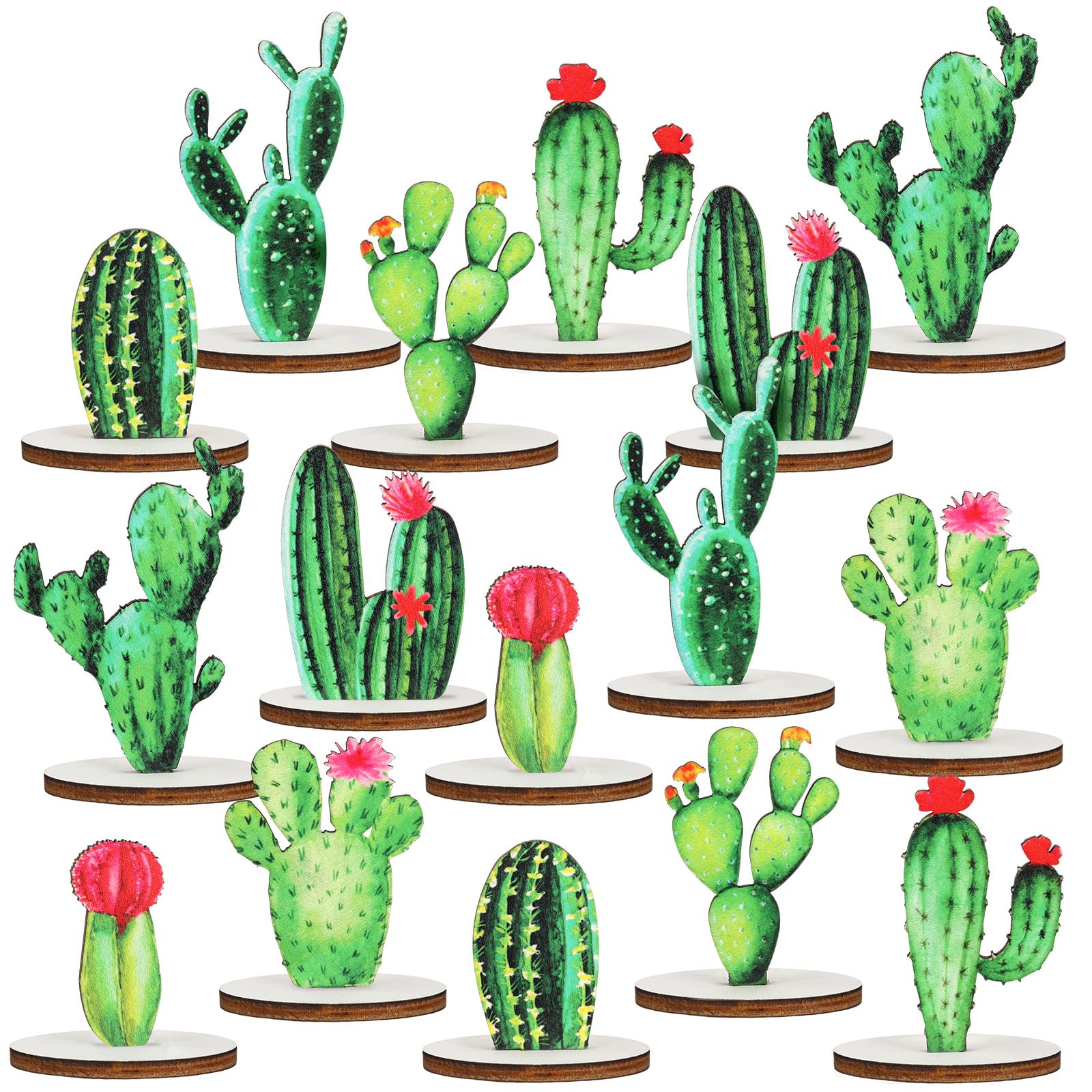 Photo 1 of Thyle 16 Pcs Wooden Cactus Party Decorations Cactus Wood Sign Centerpieces Tables Topper Decor for Baby Shower Birthday Classroom Supplies