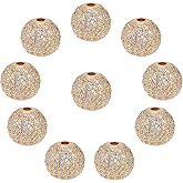 NBEADS 10 Pcs 12mm Golden Brass Cubic Zirconia Beads, Metal Micro Pave Cubic Zirconia Disco Ball Charms Round Spacer Loose Beads for Necklaces Bracelets Jewelry Making, Golden