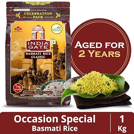 India Gate Basmati Rice Pouch, Classic, 1kg