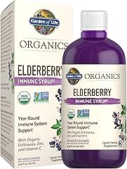 Garden of Life Organics Plant Based Elderberry Immune Syrup 6.59 floz (195 mL) for Kids & Adults - Sambucus, Echinacea, Zinc 