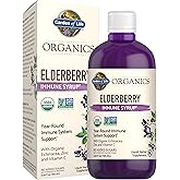 Garden of Life Organics Plant Based Elderberry Immune Syrup 6.59 floz (195 mL) for Kids & Adults - Sambucus, Echinacea, Zinc & Vitamin C, 0g Sugar, Organic Vegan Gluten Free Herbal Supplement