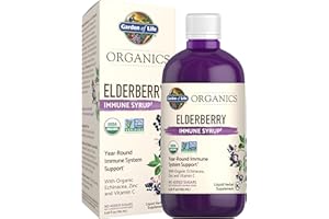 Garden of Life Organics Plant Based Elderberry Immune Syrup 6.59 floz (195 mL) for Kids & Adults - Sambucus, Echinacea, Zinc & Vitamin C, 0g Sugar, Organic Vegan Gluten Free Herbal Supplement