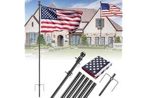 LAKEROD Flag Pole for Outside House in Ground - 8.5ft Flagpole Holder with Embriored 3x5 American Flag,Portable Windproof Stake - Stainless Steel Inground Flag Pole Kit for Yard Lawn Camper Outdoor