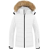 Pursky Women's Waterproof Ski Jacket Winter Puffer Snow Coat Fur Hooded Raincoat