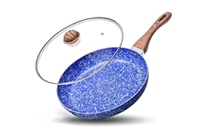 MICHELANGELO 10 Inch Frying Pan with Lid, Non-Stick Stone Earth Frying Pan with 100% APEO & PFOA-Free Stone-Derived Interior,