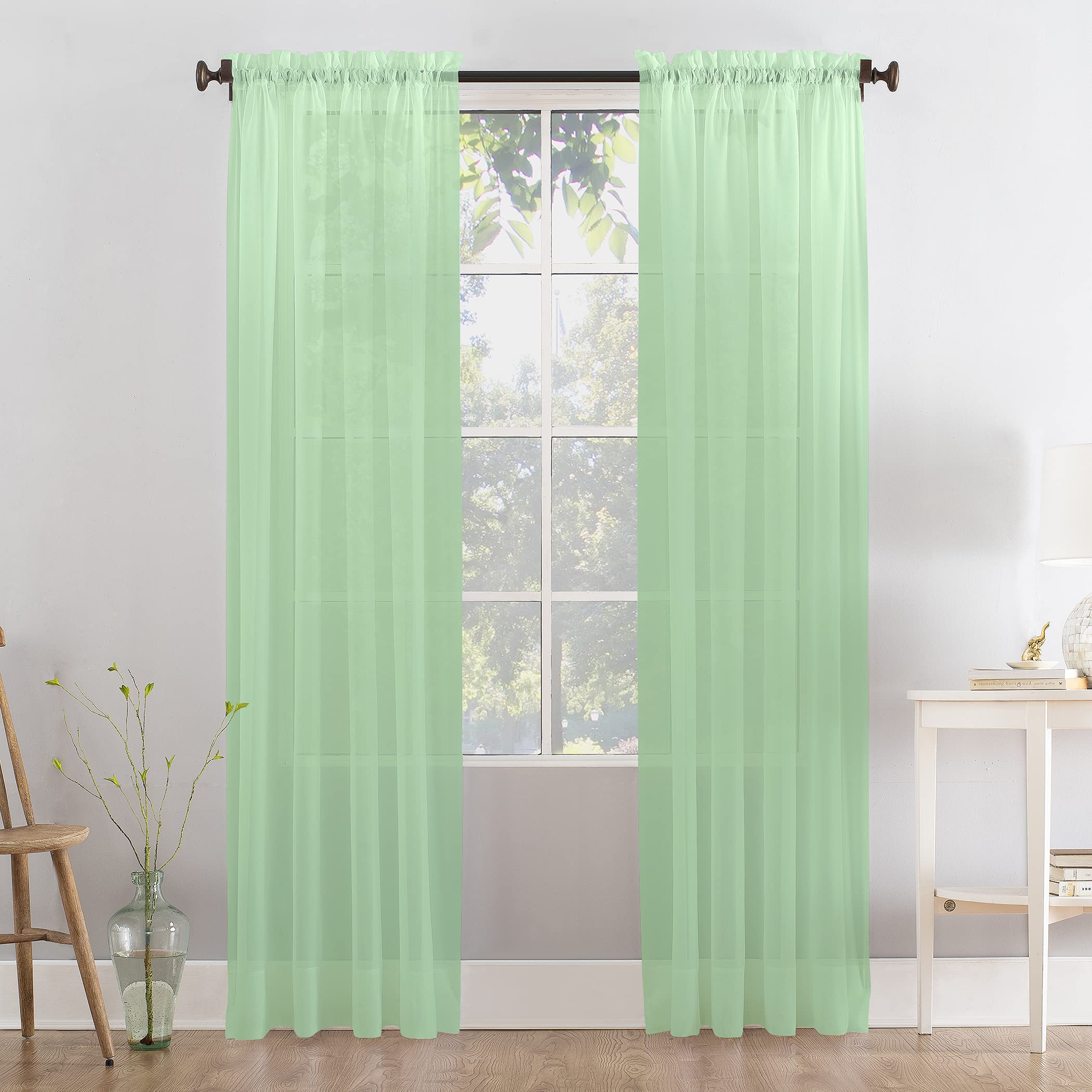 Megachest a pair of slot top voile curtains (Sage, 56" wideX90 drop 2 Panels) — image 1