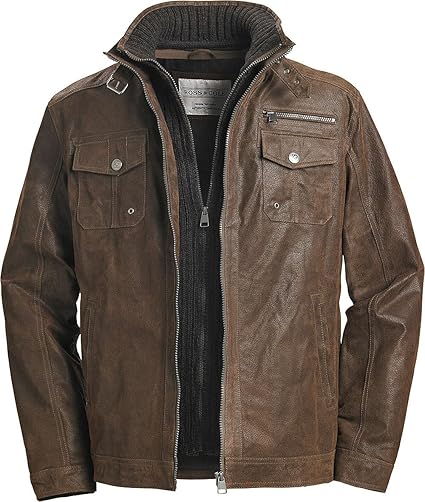 Ross & Cole Herren Lederjacke mit Strickeinsatz & Kragen, Übergangsjacke, Biker- & Pilotenjacke aus Leder, Herrenmode im Vint