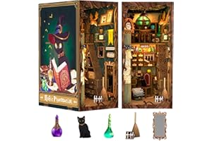 Fsolis Book Nook Kit, DIY Miniature House Building Room Kit Puzzle Halloween Booknook for Adults Decorative Bookend Bookshelf Alley Decor Gifts for Women Teens Craft Lovers(Magic Pharmacist)
