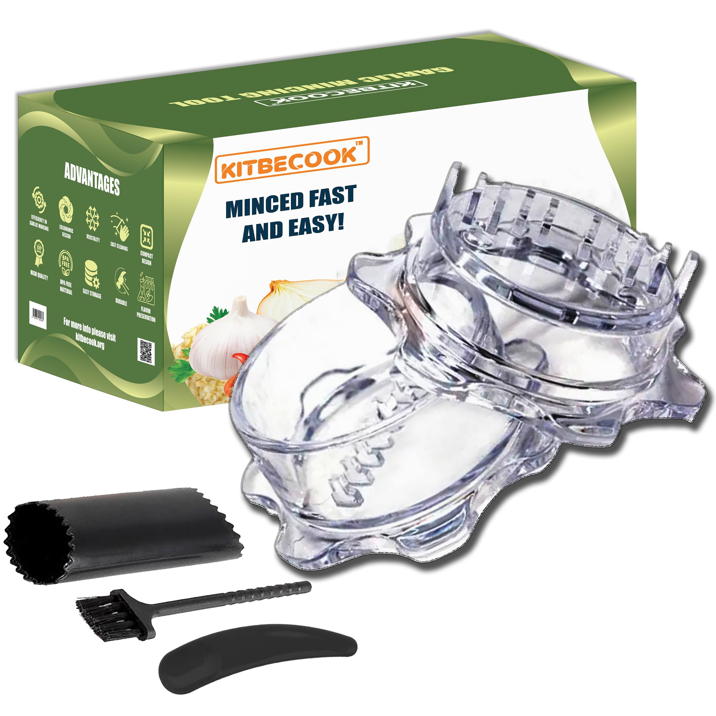 Photo 1 of KITBECOOK Garlic Ginger Twister Chopper Set Whit Plastic Garlic Peeler, Cleaning Brush and Spoon - Ginger Twist Tool Multifuntional Handheld Mincer Nuts, Herbs & More