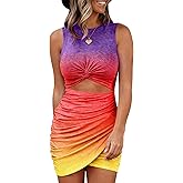 BTFBM Women 2026 Summer Dresses Sleeveless Casual Crewneck Bodycon Cutout Twist Slim Wrap Club Party Beach Mini Dress