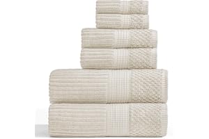 Springtree Home 100% Cotton Bath Towel Set | 6 Piece Set | Absorbent & Quick-Dry Towels | Textured and Durable Cotton | Krista Collection - Beige