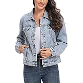 MISS MOLY Women's Denim Jacket Button Up Long Sleeve Basic Trendy Jean Jacket Coat with Pockets
