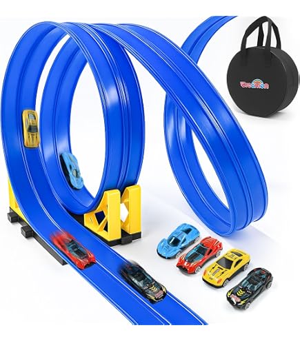 Piste De Course Flexible Enroulable – 390 X 8 Cm – Avec 12 Ventouses Et 4 Connecteurs – Pour Voitures Miniatures – Usage Intérieur Et Extérieur