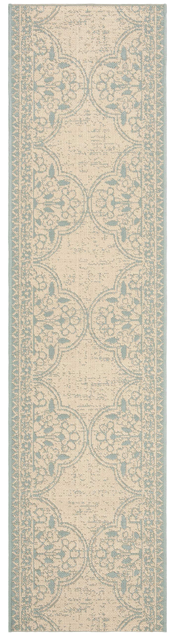 Safavieh Transitional Indoor/Outdoor Woven Runner Area Rug, Beachhouse Collection, BHS174, in Aqua / Cream, 61 X 244 cm for Garden, Patio or Any Outdoor Space