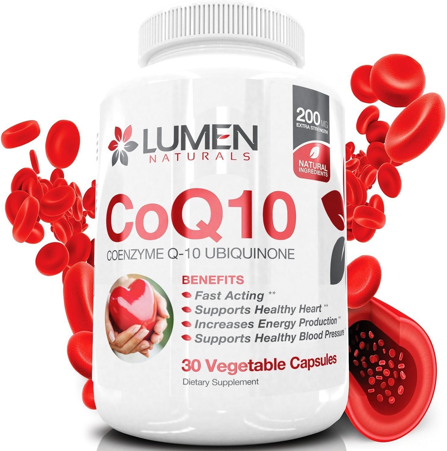 CoQ10 200mg - Pure Coenzyme Q10 Ubiquinone Capsules - High Absorption Natural Supplement for Heart Health - Promotes Cellular Energy to Fight Fatigue & Support Healthy Blood Pressure (30 Count)