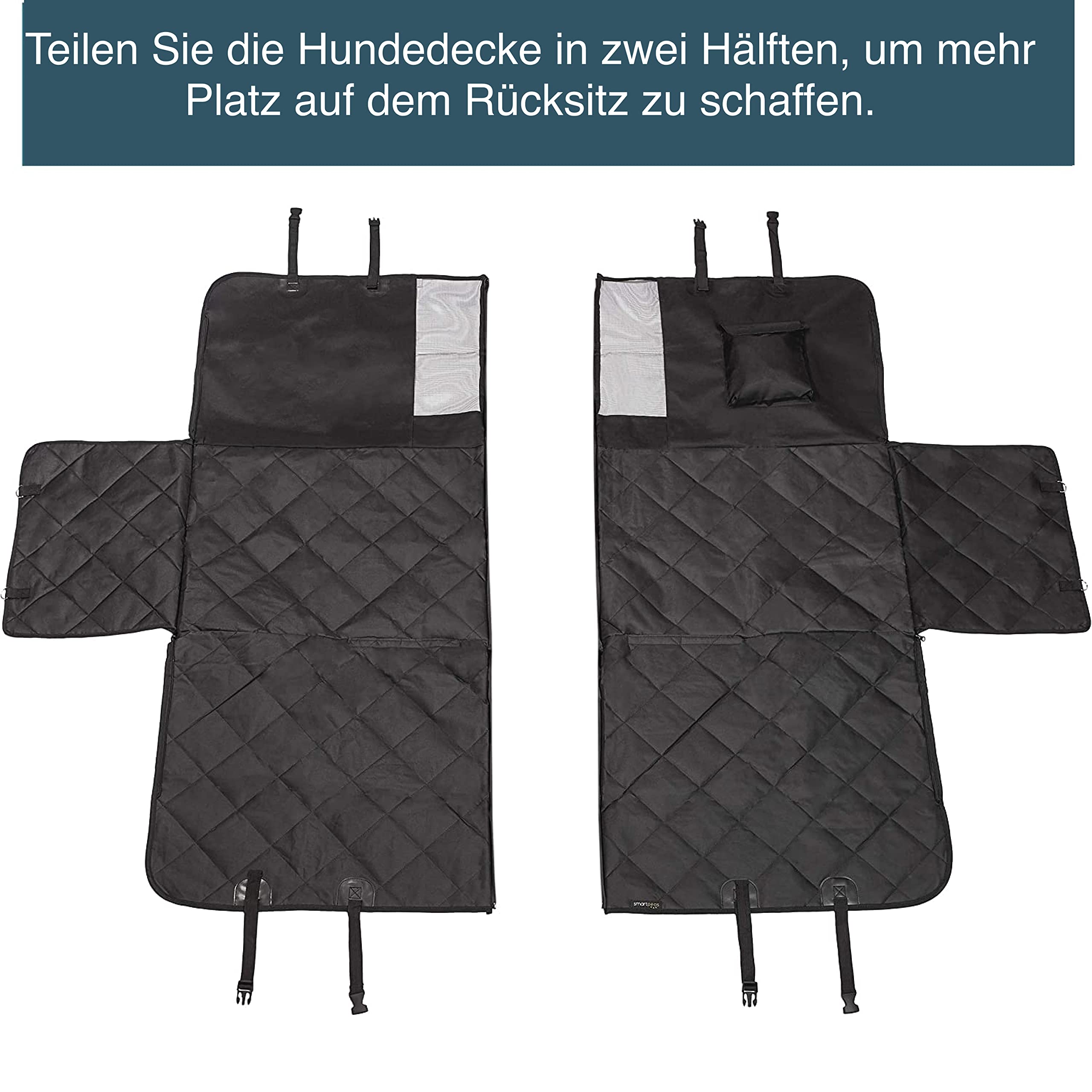 Hundedecke Für Die Rückbank Xxl – Gepolsterte Schondecke Mit Seitenschutz 165*142*50Cm – Universell Für Jedes Auto – Teilbar – Auch Für Den Kofferraum +Faltbarer Wassernapf +Tierhaarbürste 5