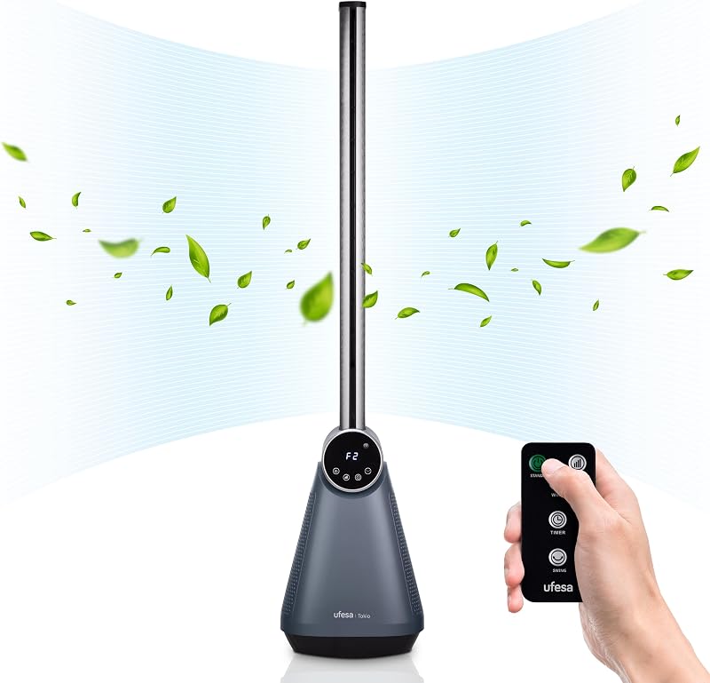 TK50 Ventilador de Torre sin Aspas, Silencioso, 50W, 3 Velocidades, 3 Modos, Mando a Distancia, 97cm Altura, Oscilación 40º, Temporizador, Pantalla LED Táctil