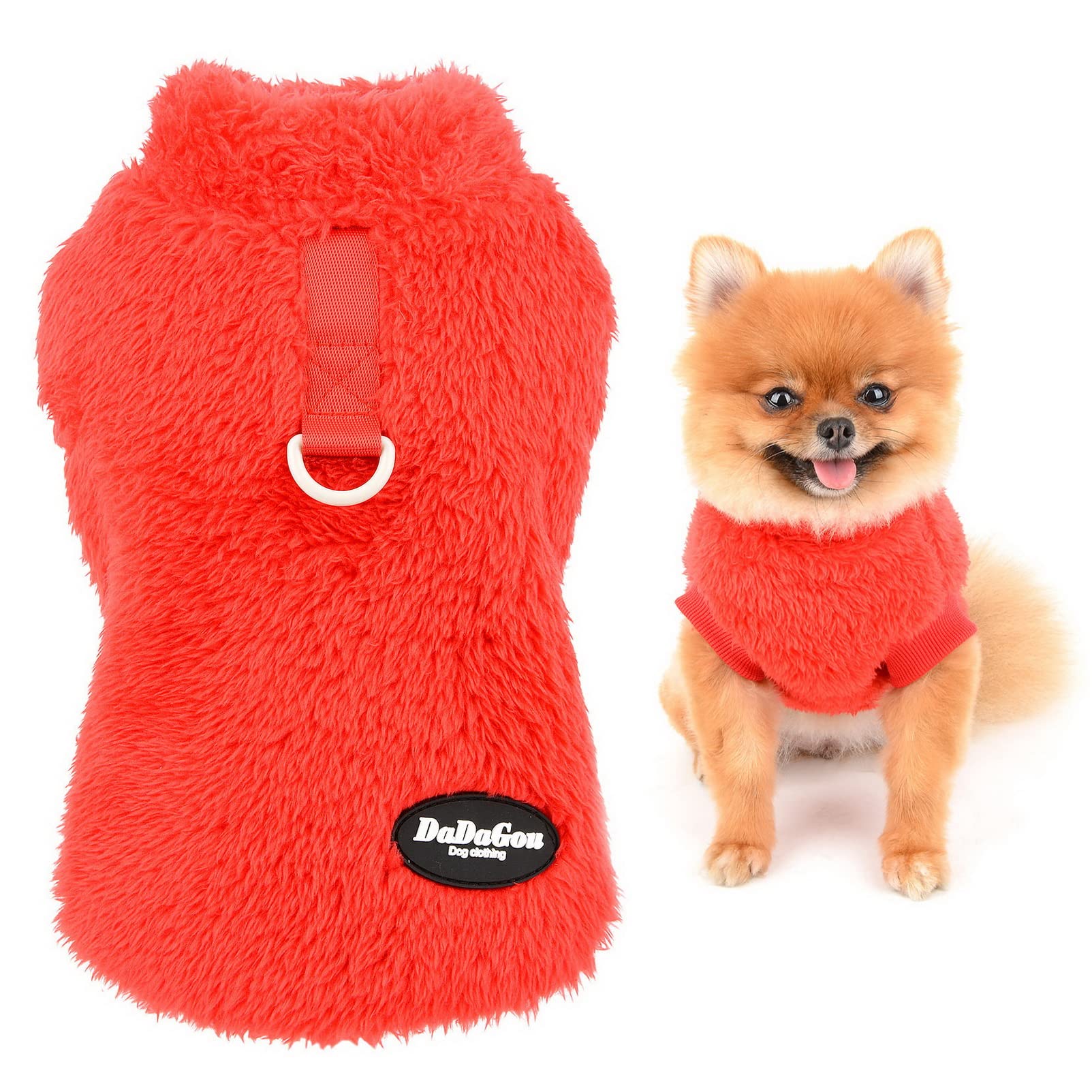 SMALLLEE_LUCKY_STORE Pet Sherpa Fleece Jumpers Sweaters Vest Turtleneck Pullover with D-ring Soft Sweatshirt for Small Dogs Cat Puppy Boy Girl Yorkie Chihuahua Warm Fall Winter Clothes,Red,XL