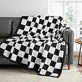 Exclusivo Mezcla Checkered Knit Throw Blanket, Ultra Soft and Warm Reversible Woven Blankets, Cozy Snuggly Throw for Couch Bed and Home Decor, Black, 50"x60"