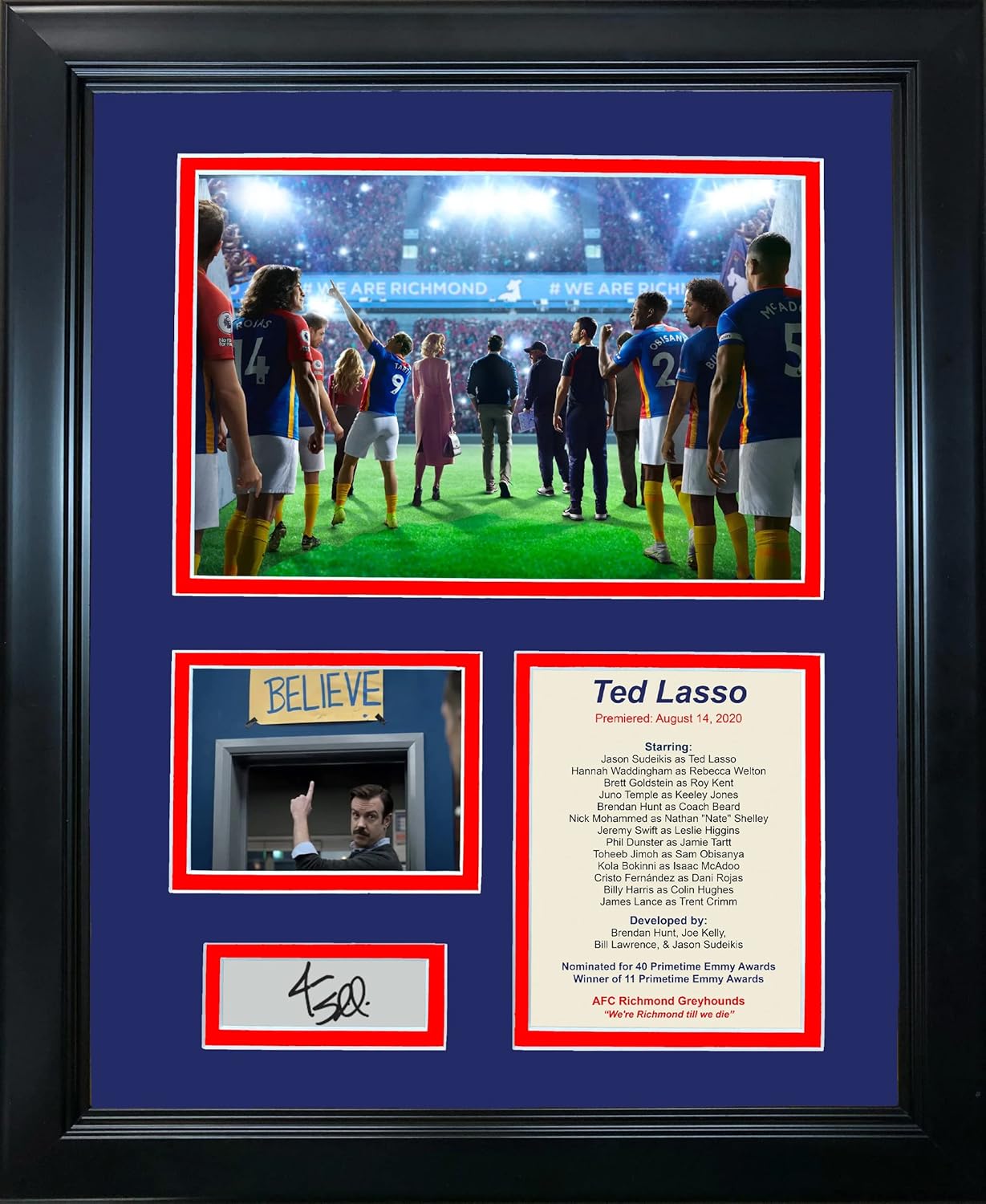 Photographs - Framed Ted Lasso Jason Sudeikis Facsimile Laser Engraved Signature Auto AFC Richmond Soccer TV Series 12