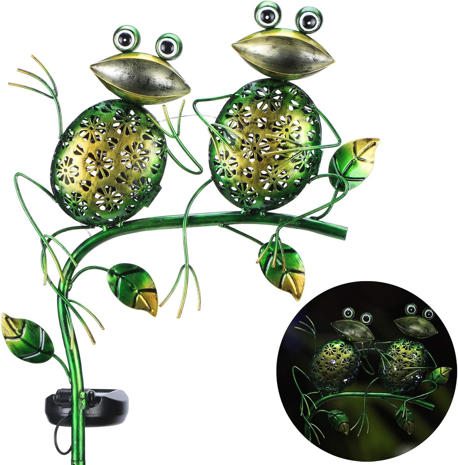 Afirst Solar Lights Outdoor, Metal Sitting Frogs Garden Decor, Waterproof Garden Decorative Light for Courtyard, Patio, Pathway