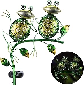 Afirst Solar Lights Outdoor, Metal Sitting Frogs Garden Decor, Waterproof Garden Decorative Light for Courtyard, Patio, Pathway