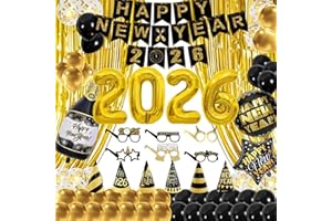 New Years Eve Party Supplies 2026 - Happy New Year Decorations Kit,Including Banner,Foil Balloon,Hats,Glasses,Fringe Curtains